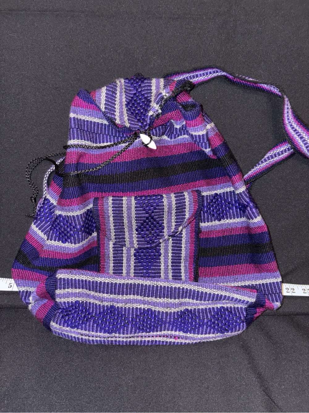 Source Unknown Handwoven Purple and Pink Stripe Drawstring Backpack